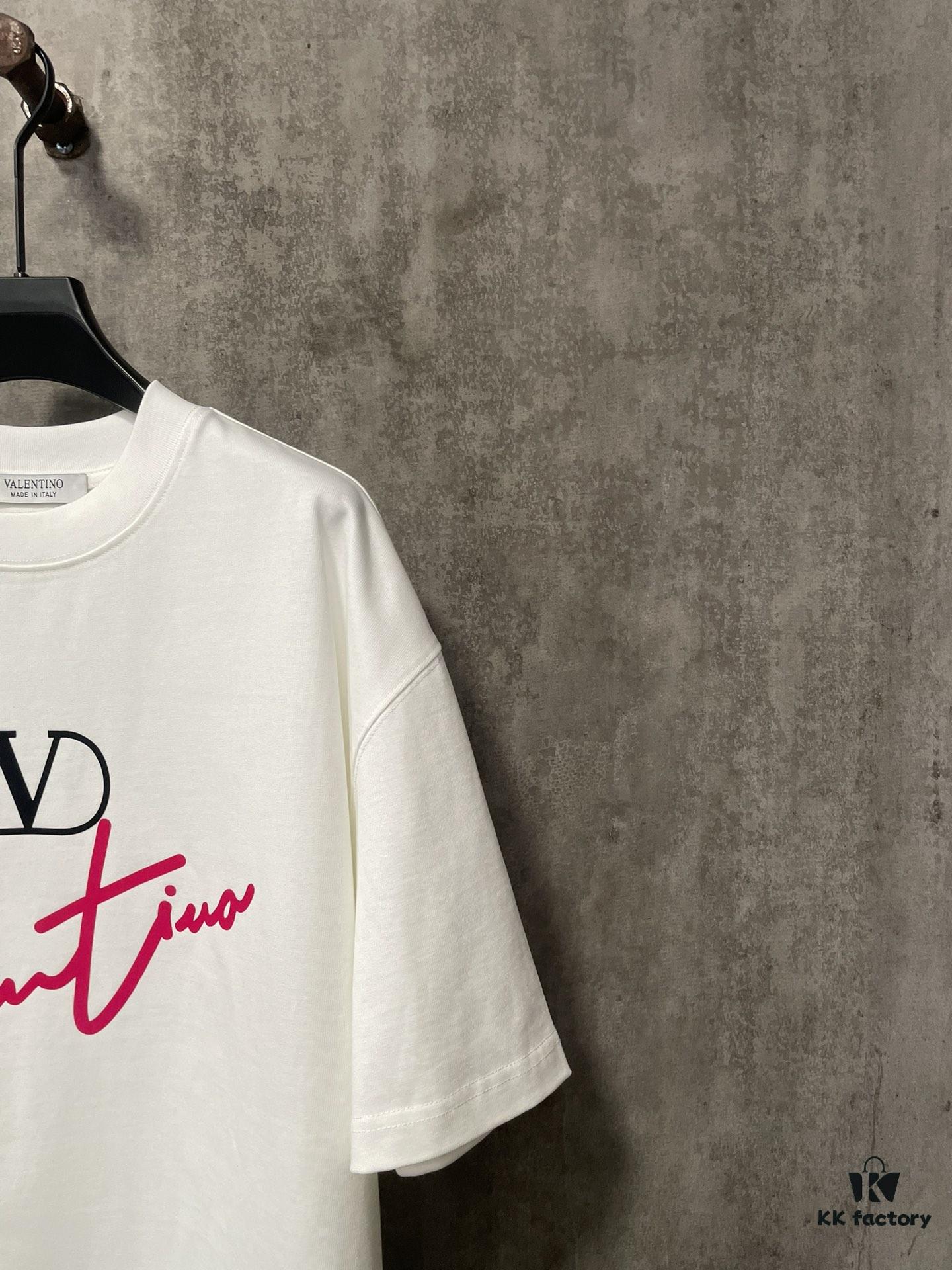 VALENTINO 24FW Pink 3D Flocked Lettering Heavyweight Short Sleeve T-Shirt