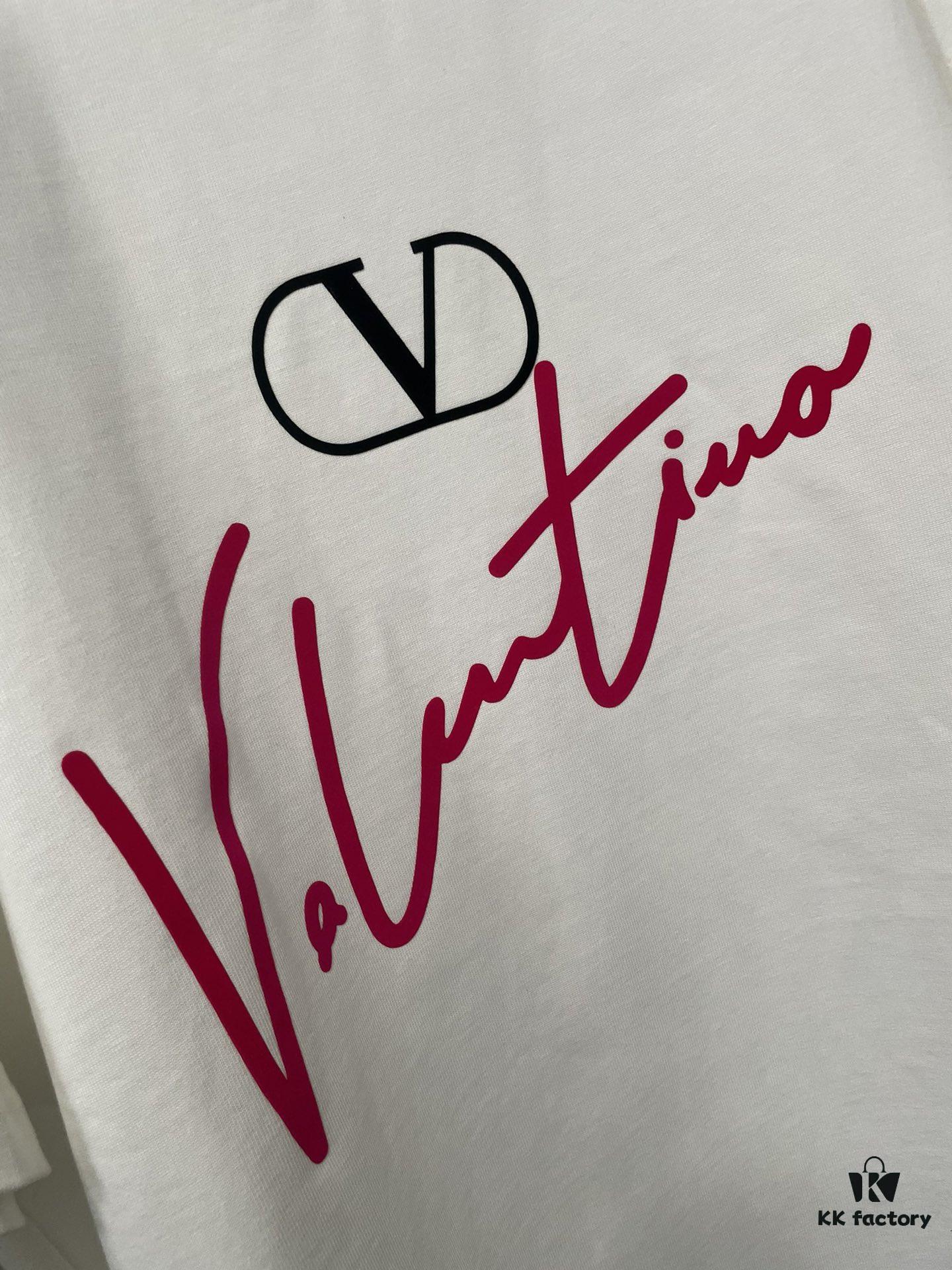 VALENTINO 24FW Pink 3D Flocked Lettering Heavyweight Short Sleeve T-Shirt