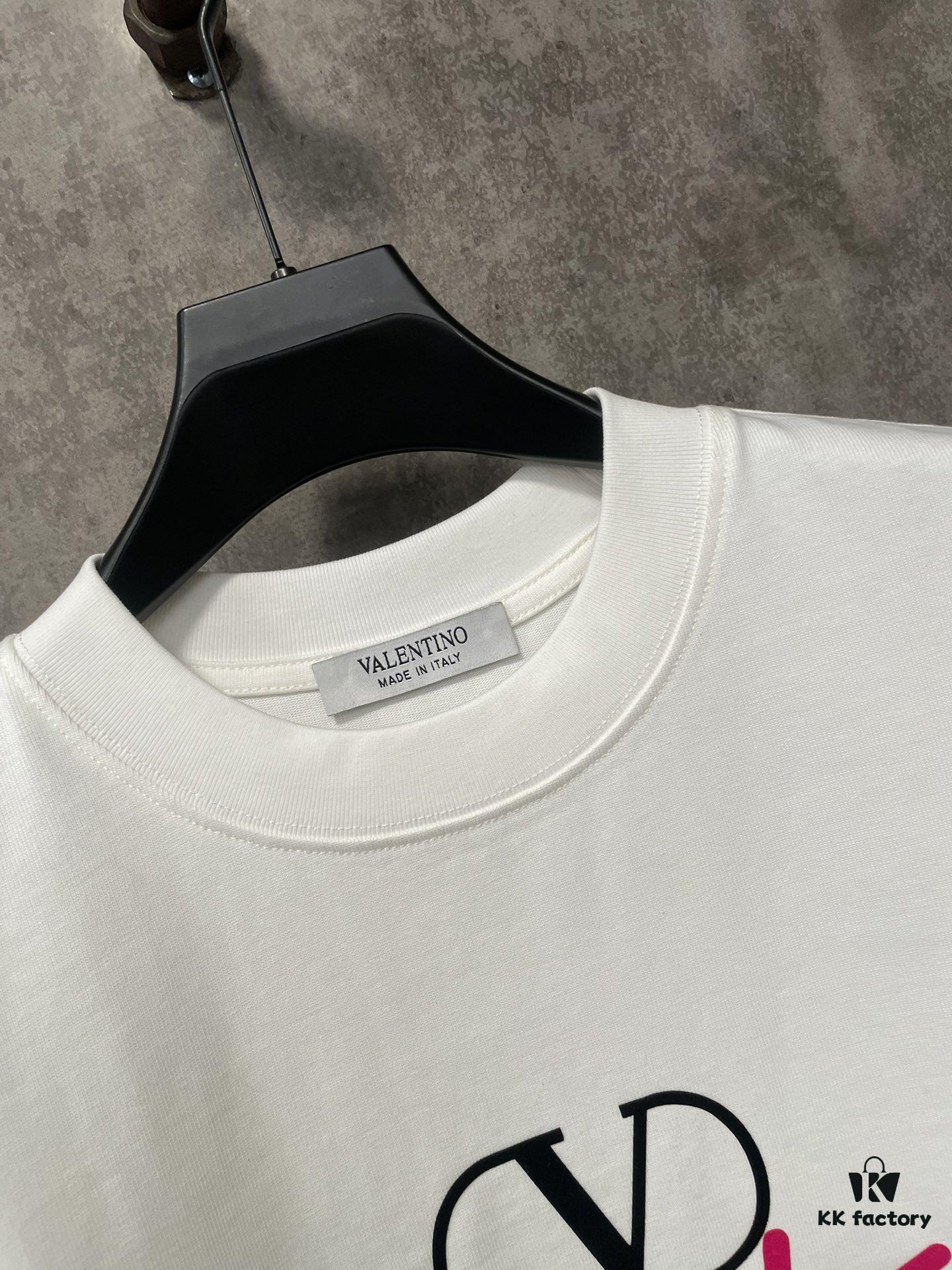 VALENTINO 24FW Pink 3D Flocked Lettering Heavyweight Short Sleeve T-Shirt