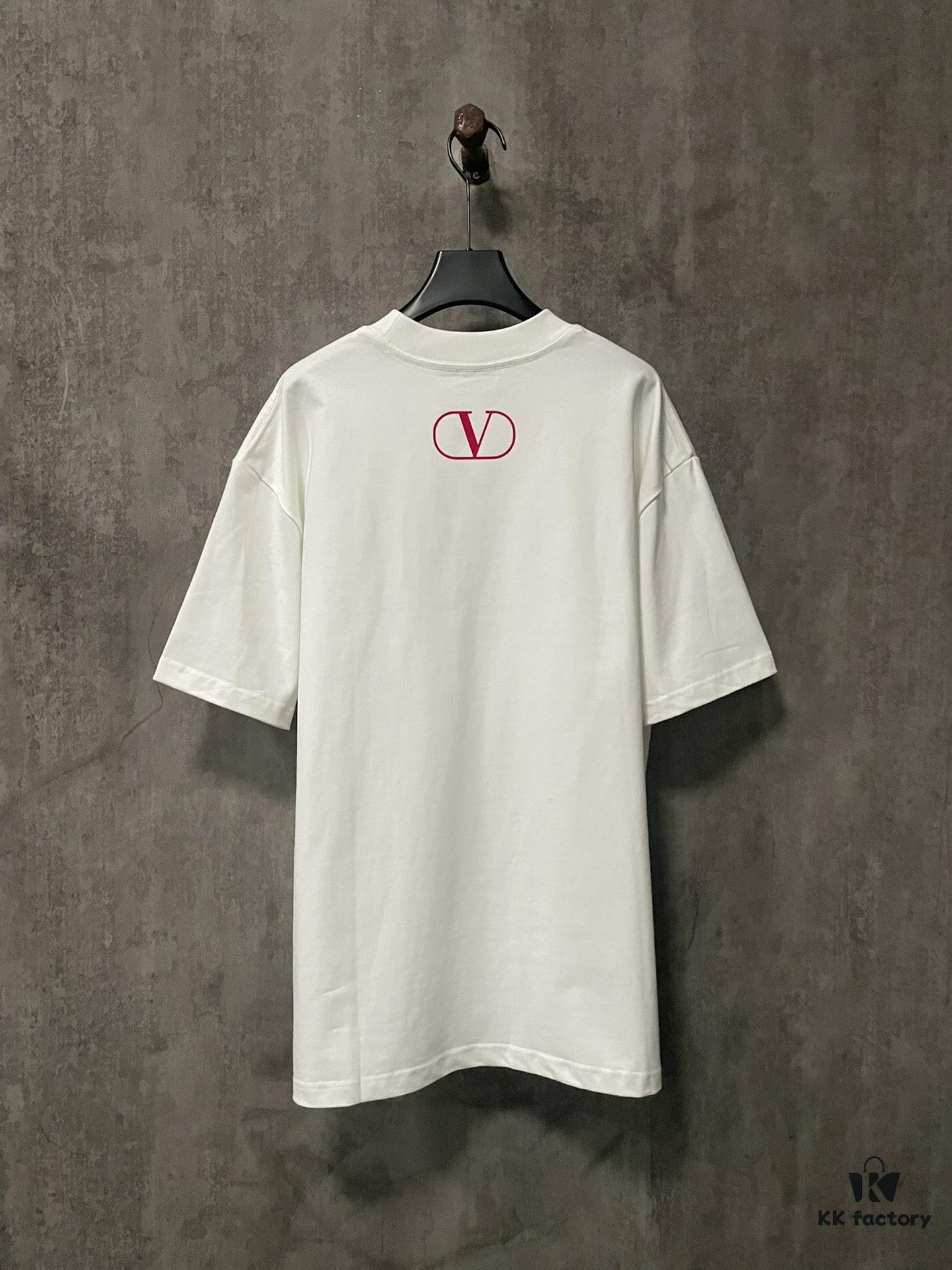 VALENTINO 24SS Latest Collection Flocked Logo Heavyweight Short Sleeve T-Shirt
