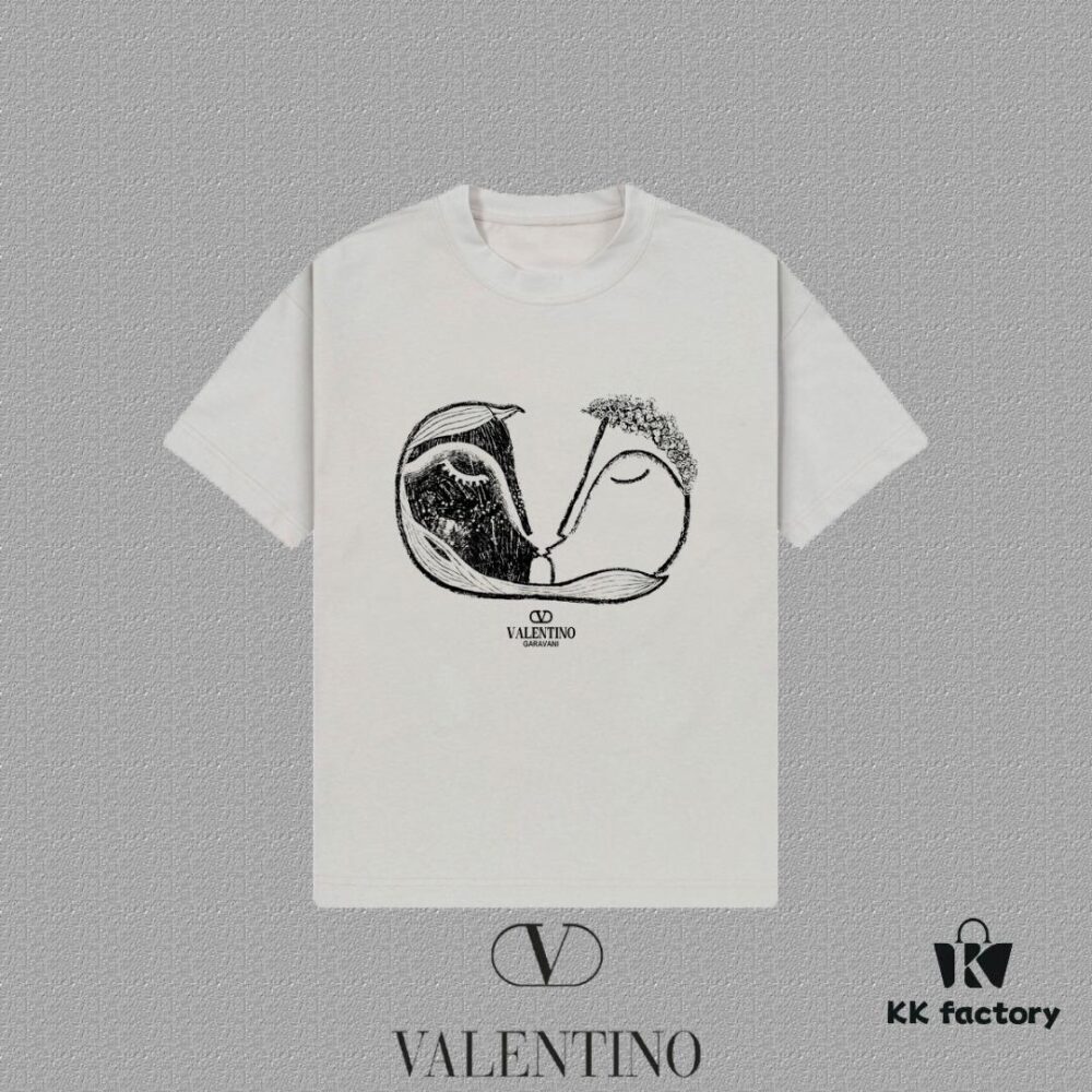 VALENTINO 2024FW Short Sleeve T-Shirt with Letter Logo Print, Premium 26s Double Yarn 300g Fabric, Heavyweight Cotton Blend, Custom Ribbed Trim Dyed-to-Match, Three Labels Included, Unisex Design