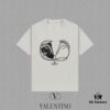 VALENTINO 2024FW Short Sleeve T-Shirt with Letter Logo Print, Premium 26s Double Yarn 300g Fabric, Heavyweight Cotton Blend, Custom Ribbed Trim Dyed-to-Match, Three Labels Included, Unisex Design