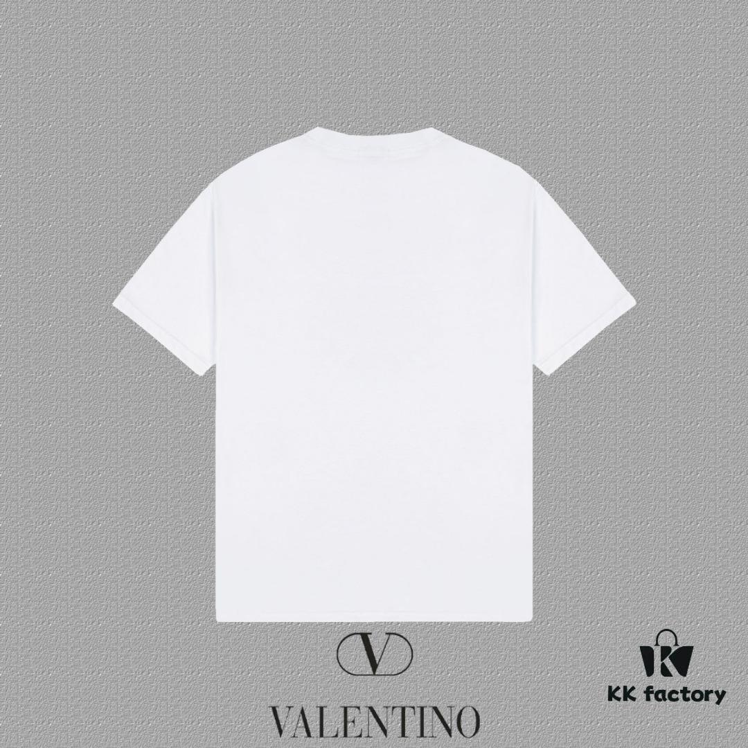 VALENTINO Men's and Women's Short Sleeve T-Shirt 2024FW Letter Logo Print Premium 26s Double Yarn 300g Fabric Heavyweight Custom Ribbed Jersey Dyed-to-Match Trims Three Labels Included