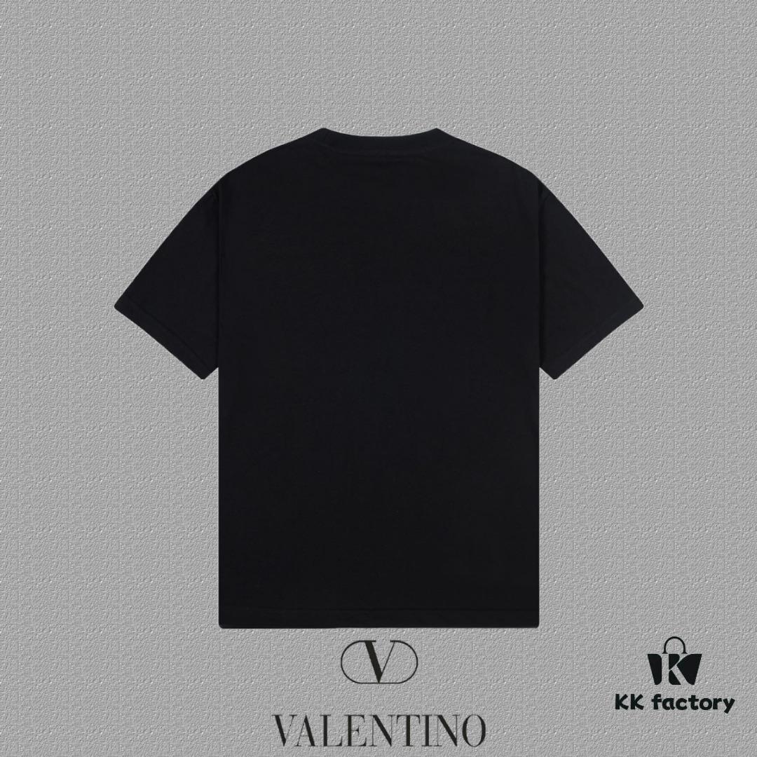 VALENTINO Men's and Women's Short Sleeve T-Shirt with Letter Logo Print, 2024FW Collection, Premium 26s Double Yarn 300g Fabric