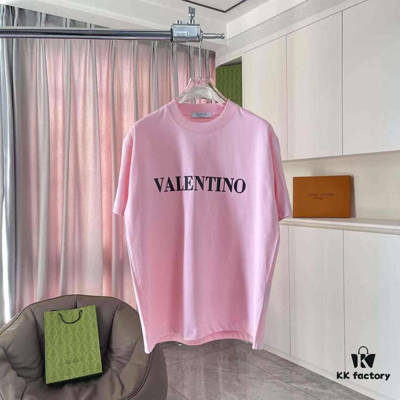 VALENTIN* Valentino 2025 Summer New Arrival Unisex Short Sleeve T-Shirt with Unique Letter Logo 3D Silicone Print on Custom 300g Fabric