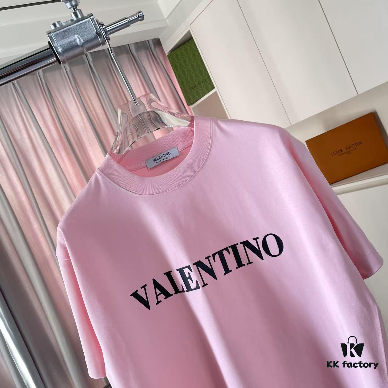 VALENTIN* Valentino 2025 Summer New Arrival Unisex Short Sleeve T-Shirt with Unique Letter Logo 3D Silicone Print on Custom 300g Fabric