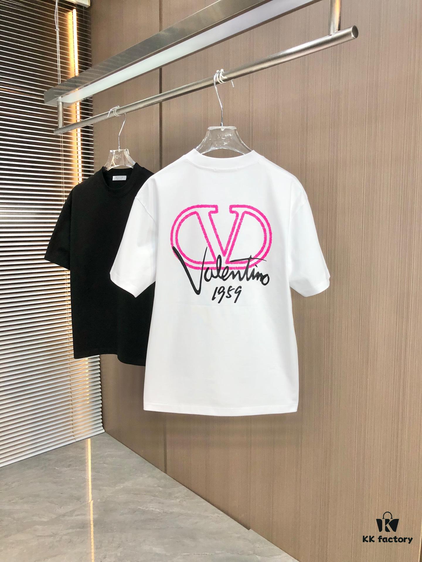 Valentino 2025 Spring/Summer New Arrival Round Neck Short Sleeve T-Shirt with Color-Lifted 3D Thick-Print Technology, Heavyweight 320g Double-Yarn Combed Cotton Fabric, Slightly Loose Unisex Fit