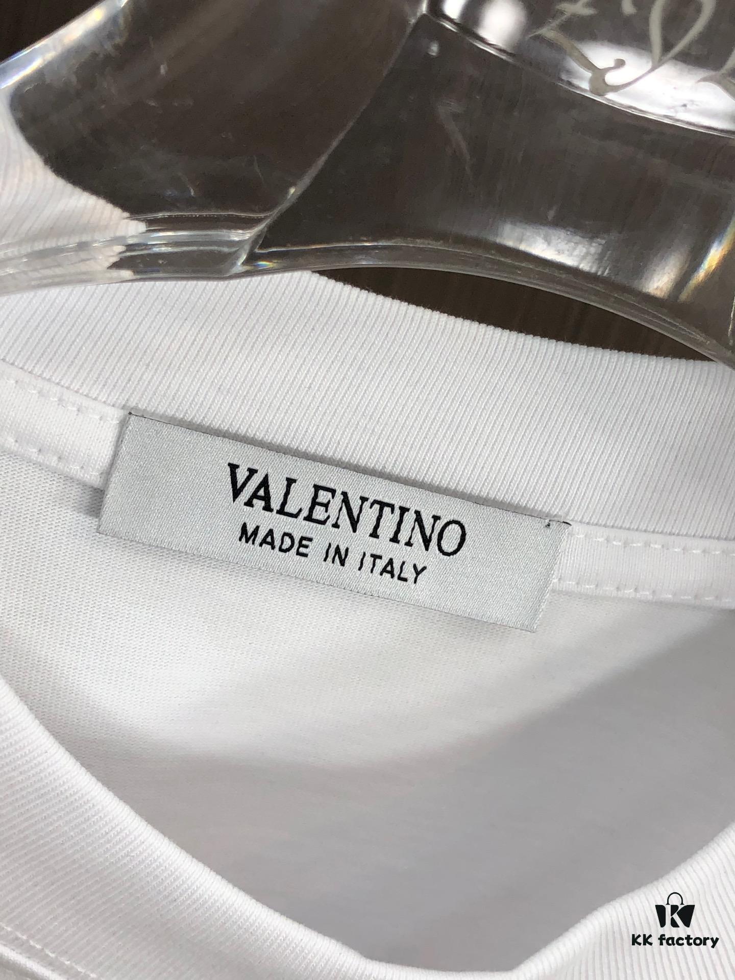 Valentino 2025 Spring/Summer New Arrival Round Neck Short Sleeve T-Shirt with Color-Lifted 3D Thick-Print Technology, Heavyweight 320g Double-Yarn Combed Cotton Fabric, Slightly Loose Unisex Fit