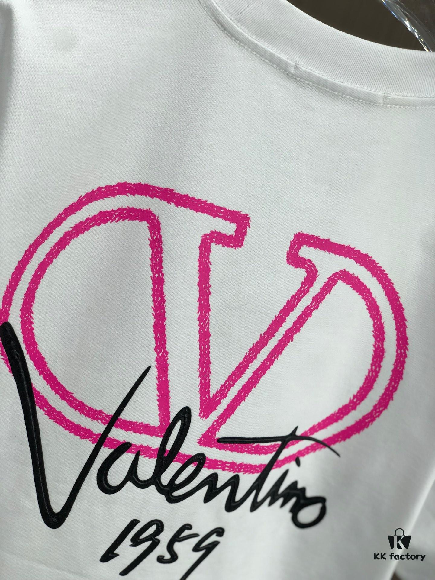 Valentino 2025 Spring/Summer New Arrival Round Neck Short Sleeve T-Shirt with Color-Lifted 3D Thick-Print Technology, Heavyweight 320g Double-Yarn Combed Cotton Fabric, Slightly Loose Unisex Fit