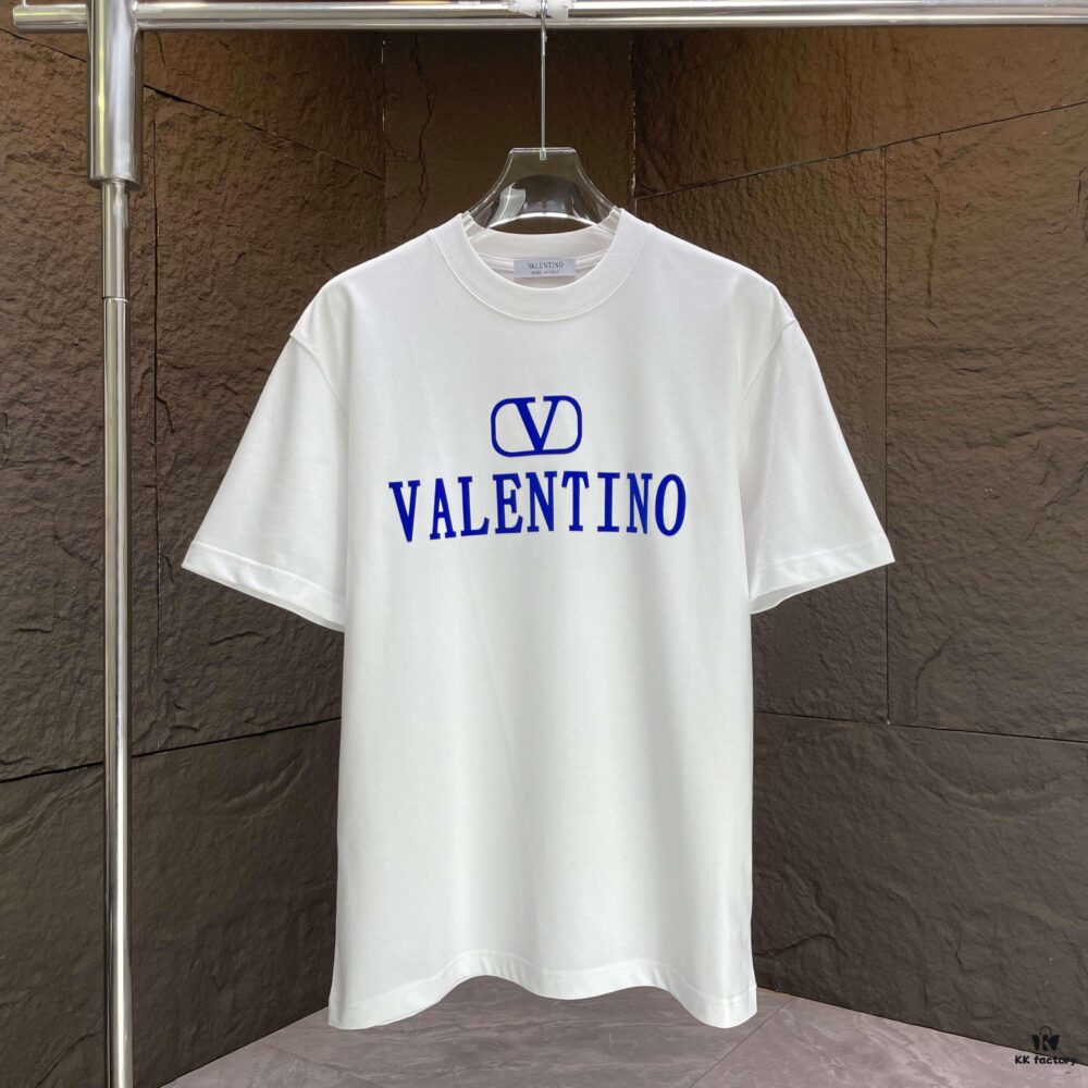 VALENTINO 2025 Spring Summer New Arrival Short Sleeve T-Shirt Heavyweight Cotton Flocked Logo