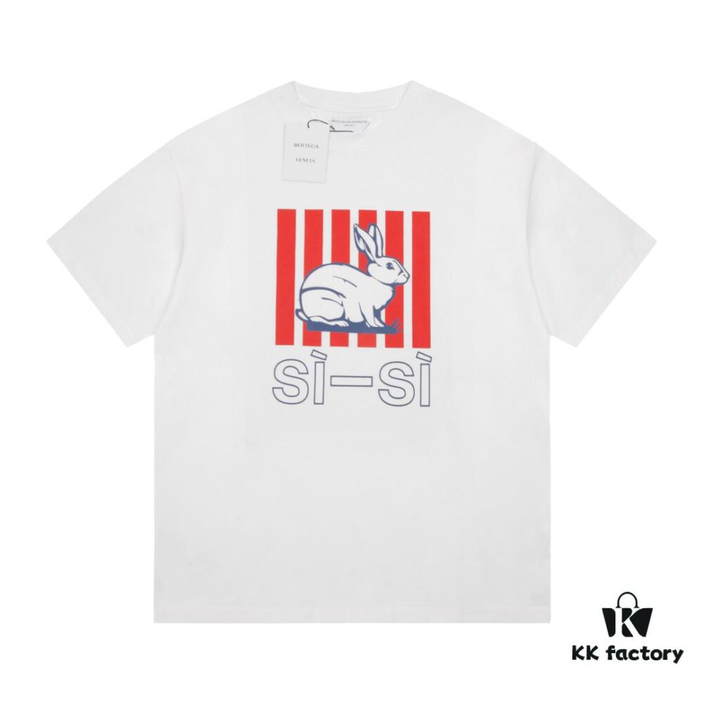 High-Quality BOTTEGA VENETA Rabbit Print Short-Sleeve T-Shirt, Premium Heavyweight Cotton Fabric, Front Print Design, Authentic 1:1 Replication, Unisex Loose Fit