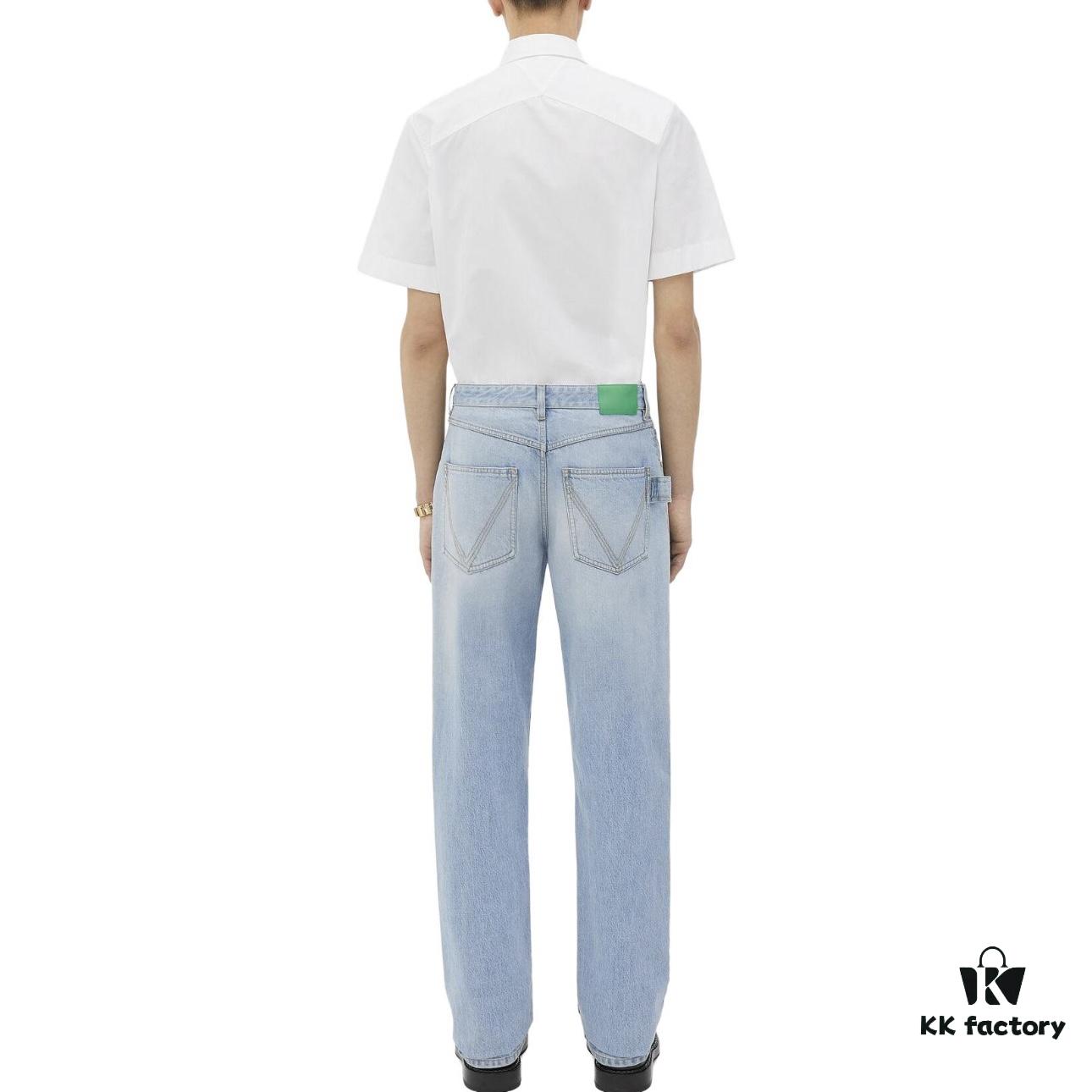 Bottega Veneta BV09 Unisex Mid-Rise Zippered Straight Jeans SS23 Solid Color Denim