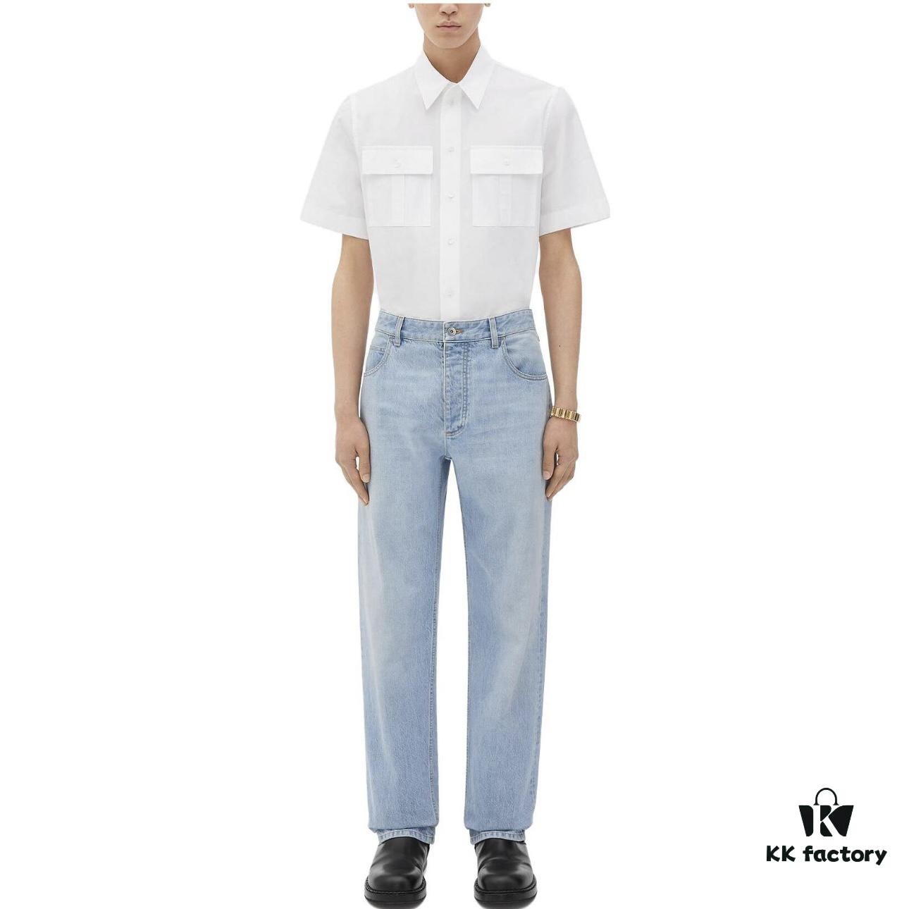 Bottega Veneta BV09 Unisex Mid-Rise Zippered Straight Jeans SS23 Solid Color Denim