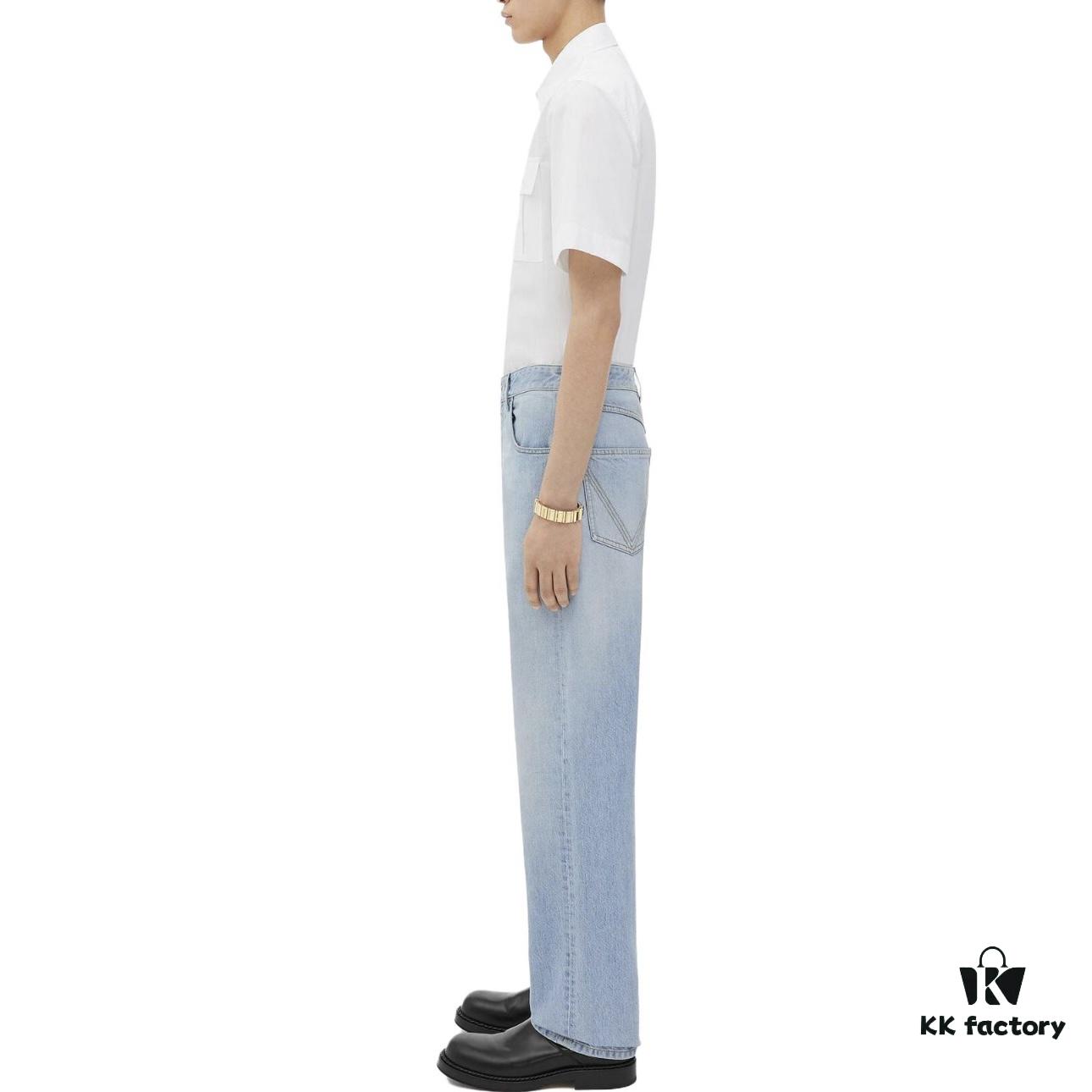 Bottega Veneta BV09 Unisex Mid-Rise Zippered Straight Jeans SS23 Solid Color Denim