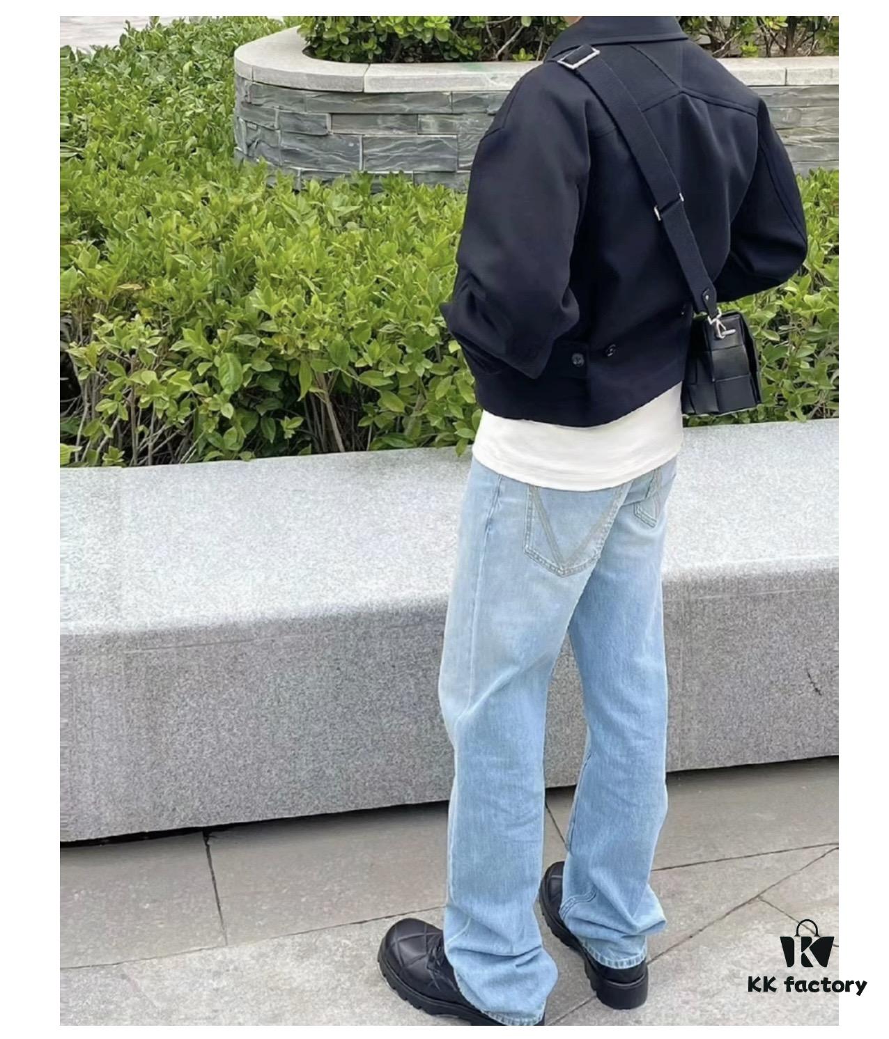 Bottega Veneta BV09 Unisex Mid-Rise Zippered Straight Jeans SS23 Solid Color Denim