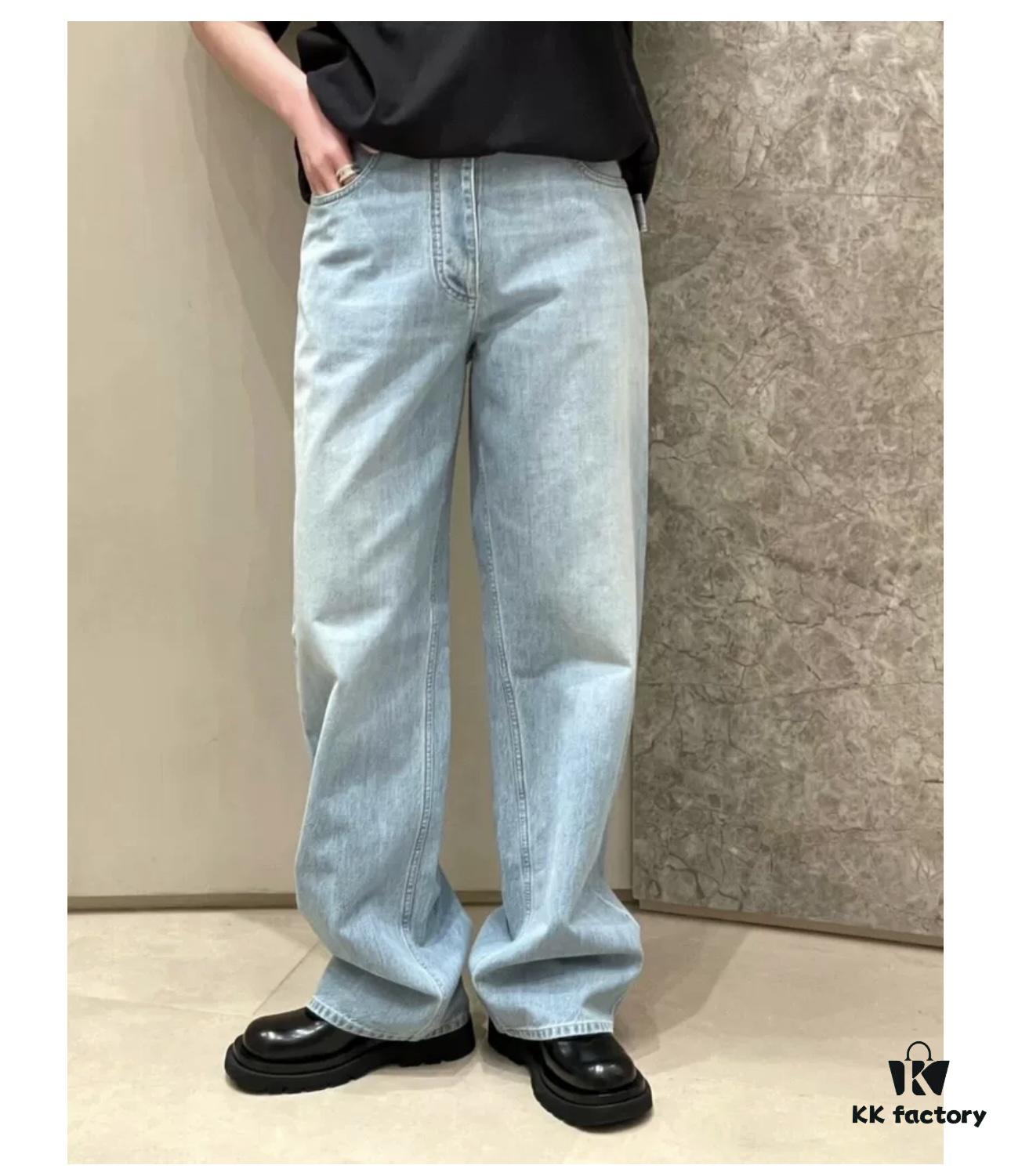 Bottega Veneta BV09 Unisex Mid-Rise Zippered Straight Jeans SS23 Solid Color Denim