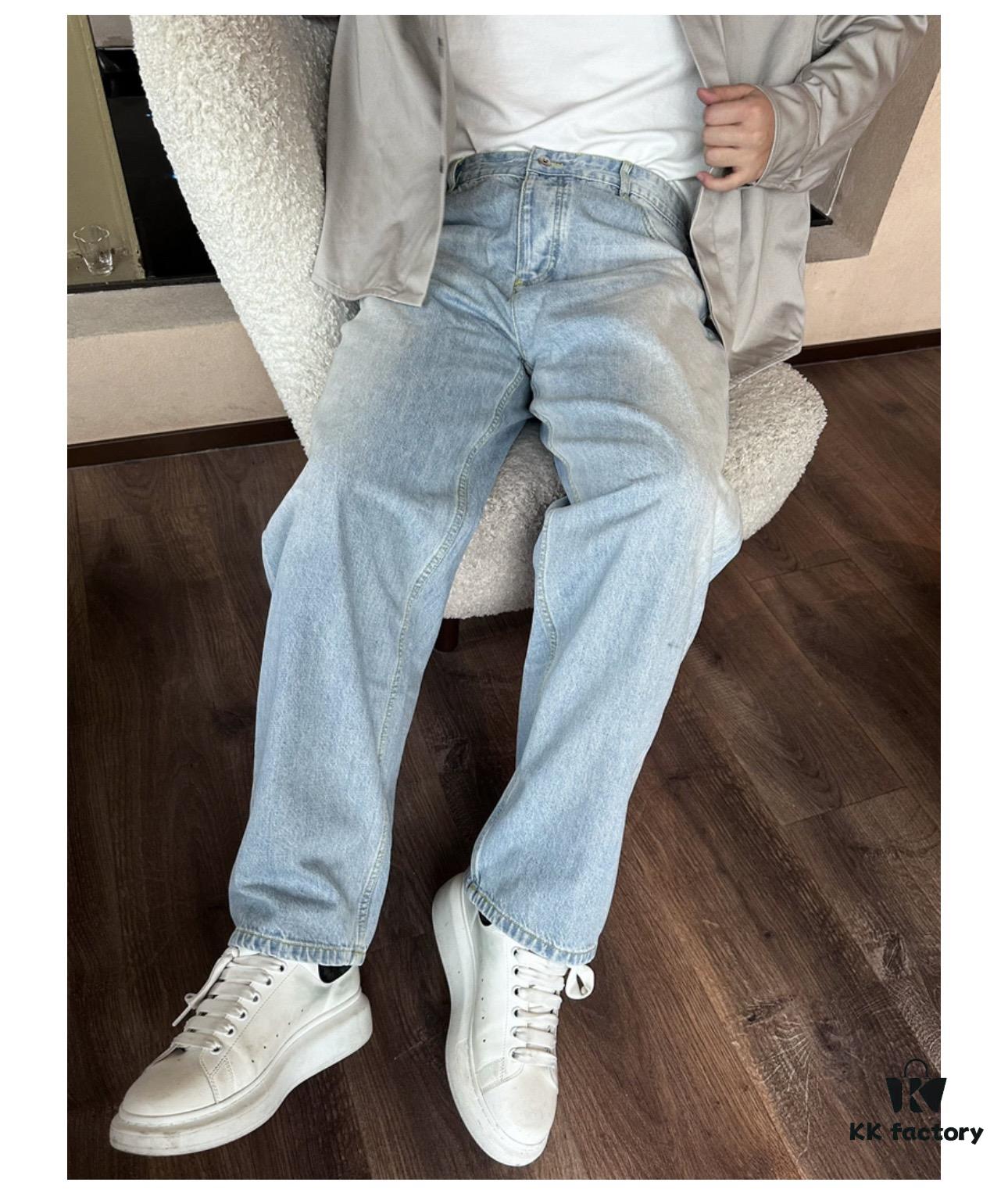 Bottega Veneta BV09 Unisex Mid-Rise Zippered Straight Jeans SS23 Solid Color Denim