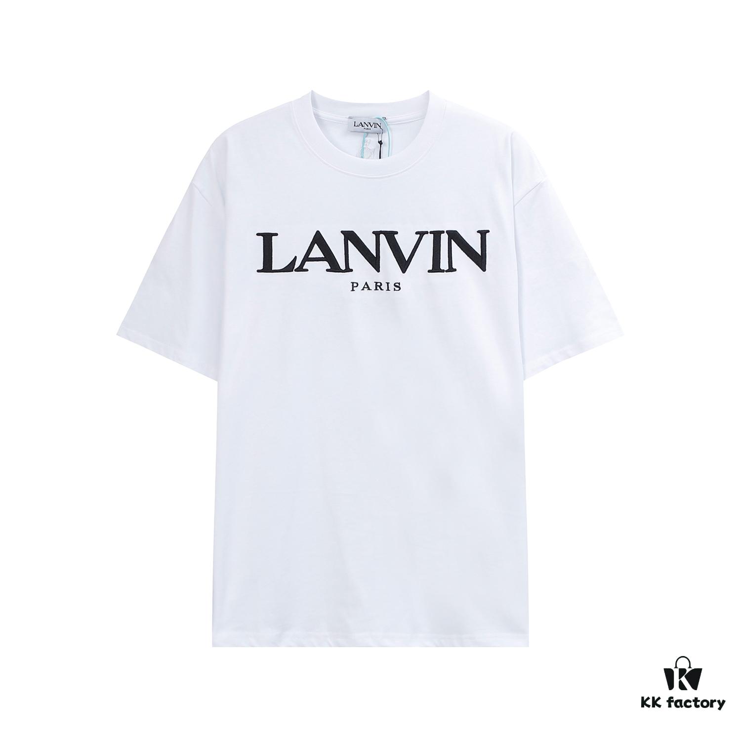 LANVIN LF38 New Arrival Cheng Yi Same Style Short Sleeve Embroidered Logo Letter Casual T-Shirt Round Neck Unisex Top