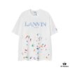 Lanvin LF57 Ink-Splatter Embroidered Loose Round-Neck Short-Sleeve Unisex Couple T-Shirt, Fashion Brand
