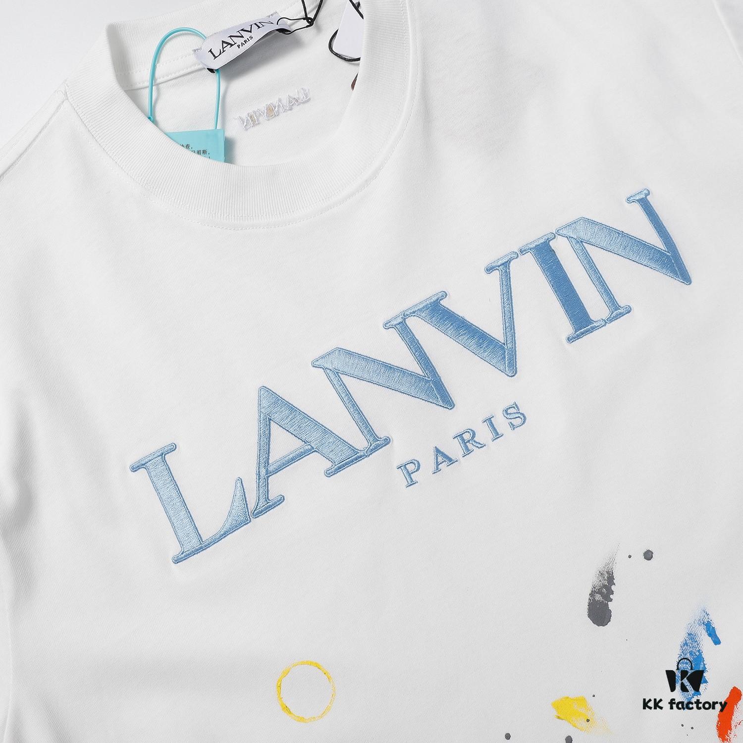 Lanvin LF57 Ink-Splatter Embroidered Loose Round-Neck Short-Sleeve Unisex Couple T-Shirt, Fashion Brand