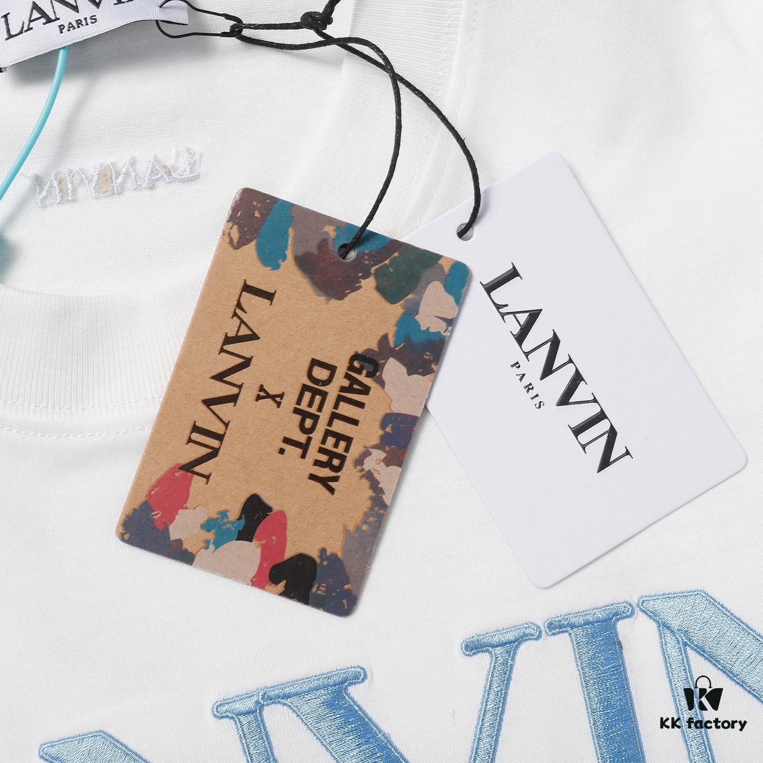 Lanvin LF57 Ink-Splatter Embroidered Loose Round-Neck Short-Sleeve Unisex Couple T-Shirt, Fashion Brand