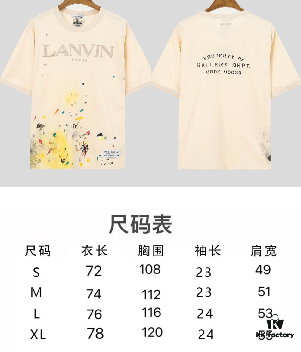 LF15 Lanvin x Gallery Dept Collaboration Beige Embroidered Splatter Cotton T-Shirt 240g Unisex S m L XL