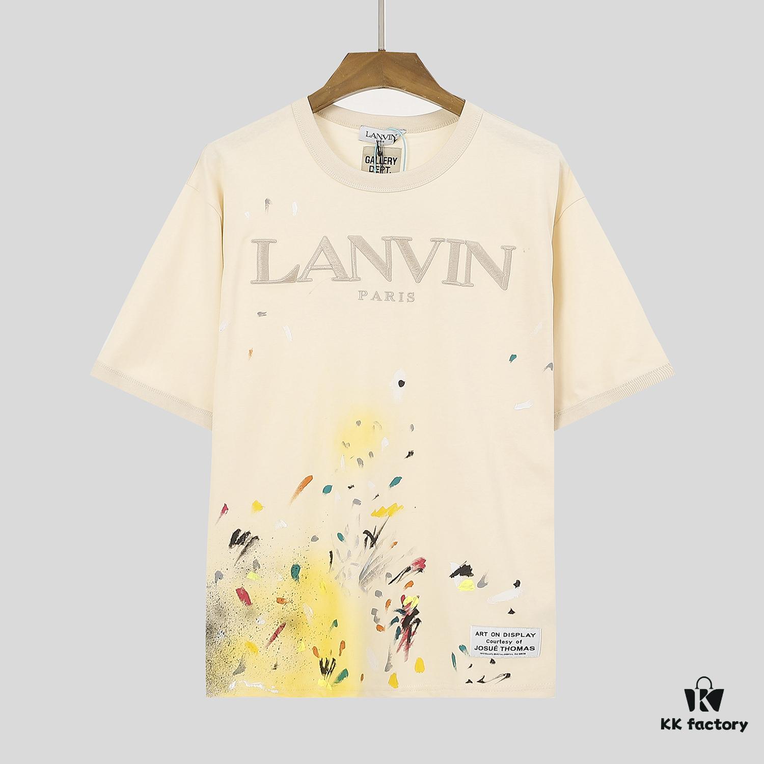 LF15 Lanvin x Gallery Dept Collaboration Beige Embroidered Splatter Cotton T-Shirt 240g Unisex S m L XL