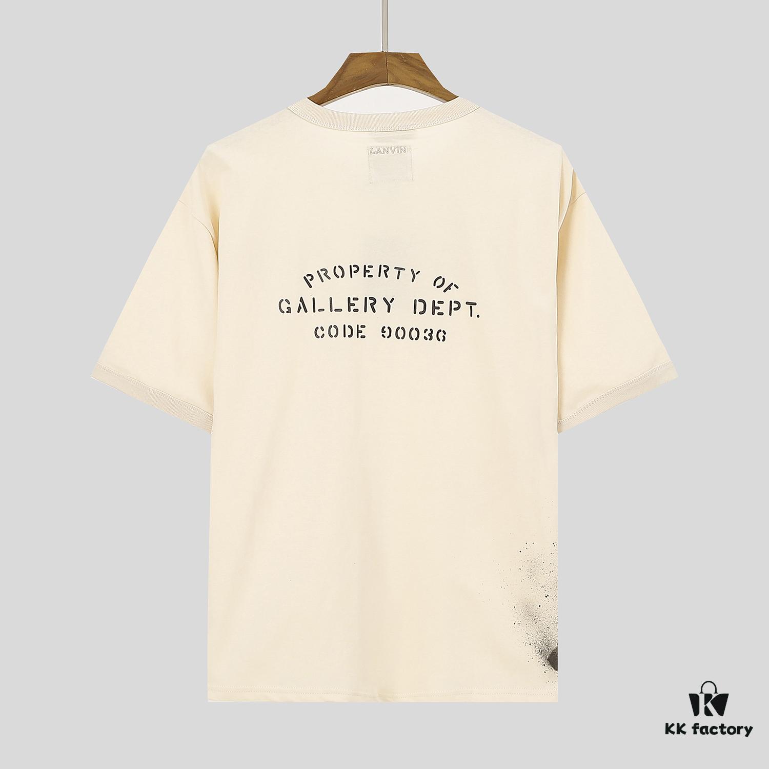 LF15 Lanvin x Gallery Dept Collaboration Beige Embroidered Splatter Cotton T-Shirt 240g Unisex S m L XL