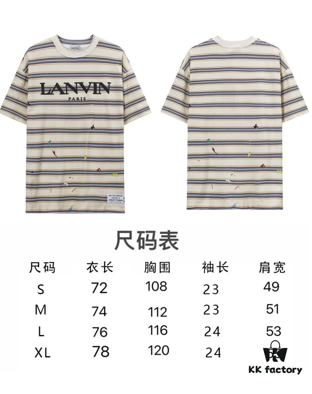 LF37 Summer New Arrival Streetwear LANVI Louvain Splatter Stripe Round Neck T-Shirt Unisex Short Sleeve, Custom-Woven 32-Single 100% Cotton Double-Yarn Plain Weave 250g