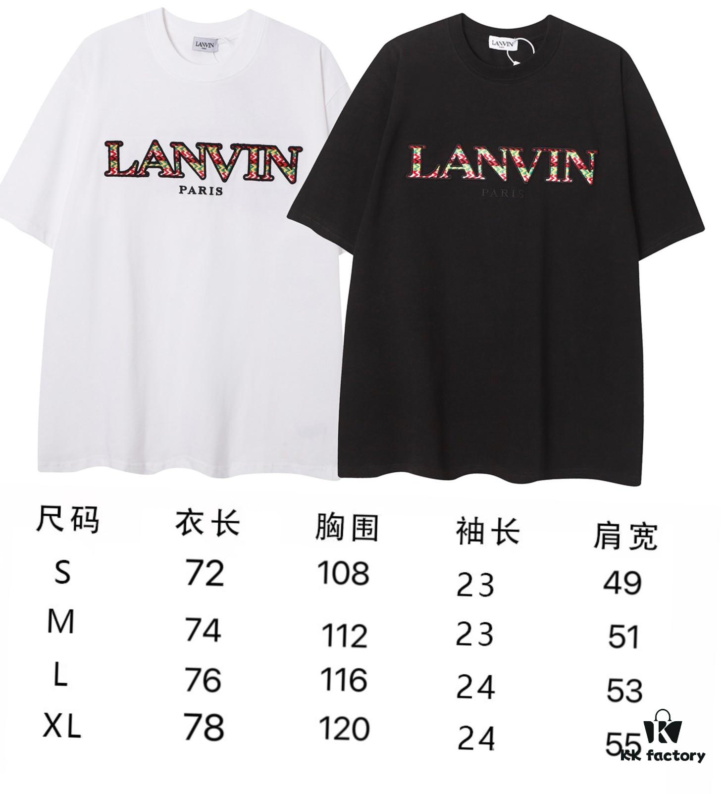 LANVIN New Arrival Simple Heavy Embroidery Logo T-Shirt (Same as Cheng Yi's Style), Unisex, Custom Woven Fabric, Ribbed Collar Resistant to Deformation
