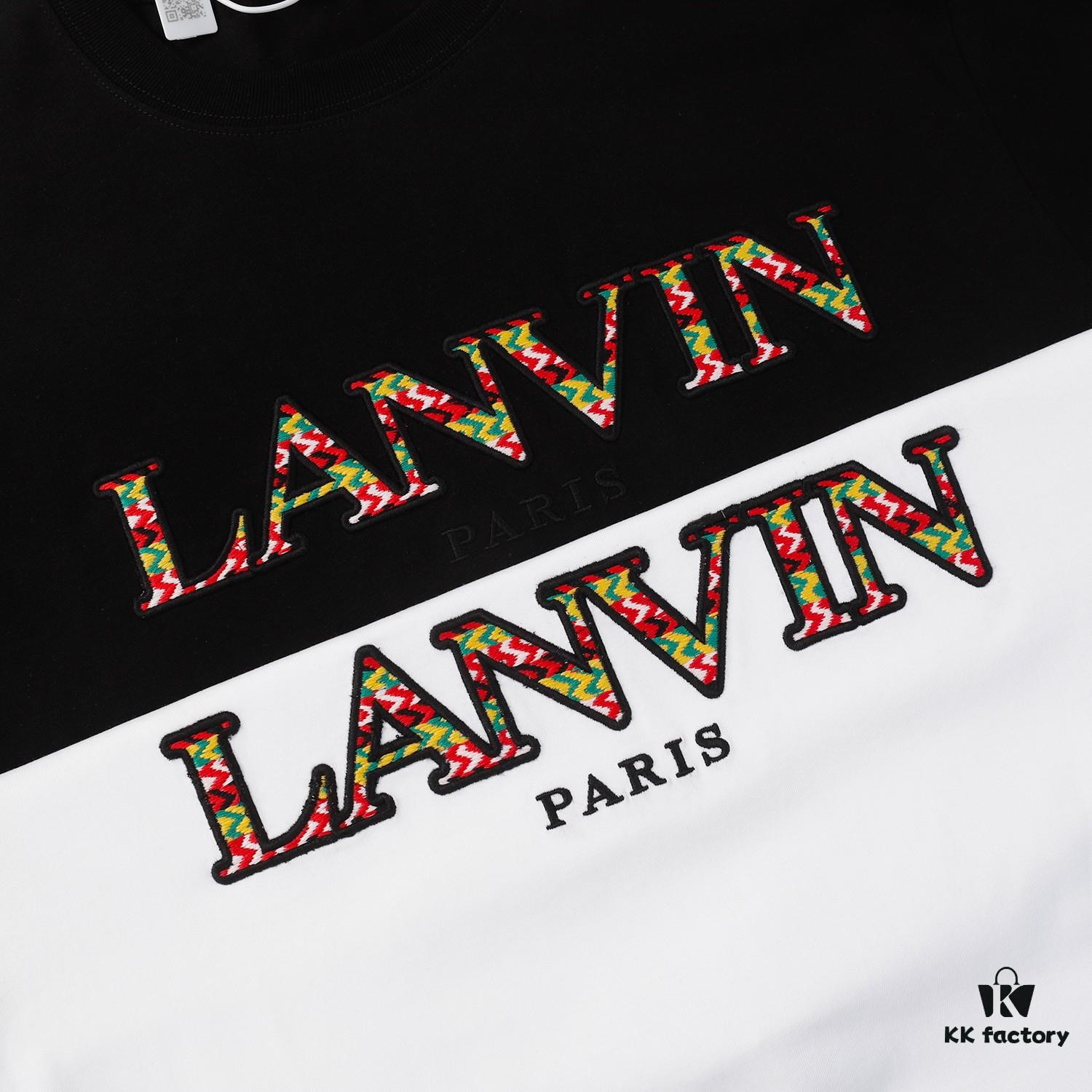LANVIN New Arrival Simple Heavy Embroidery Logo T-Shirt (Same as Cheng Yi's Style), Unisex, Custom Woven Fabric, Ribbed Collar Resistant to Deformation