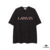 LANVIN New Arrival Simple Heavy Embroidery Logo T-Shirt (Same as Cheng Yi's Style), Unisex, Custom Woven Fabric, Ribbed Collar Resistant to Deformation