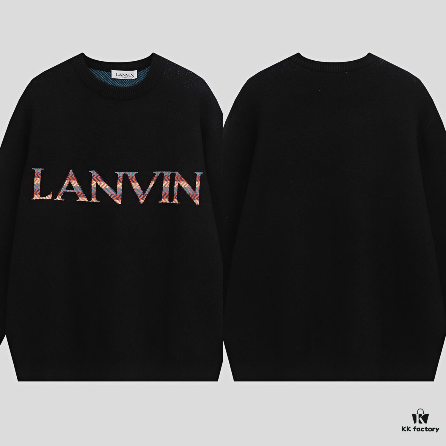 LF20 Lanvin Oversized Round Neck Sweater, Unisex Couple's Style, Trendy Pullover for Men and Women, Orange and Black, Size S to XL