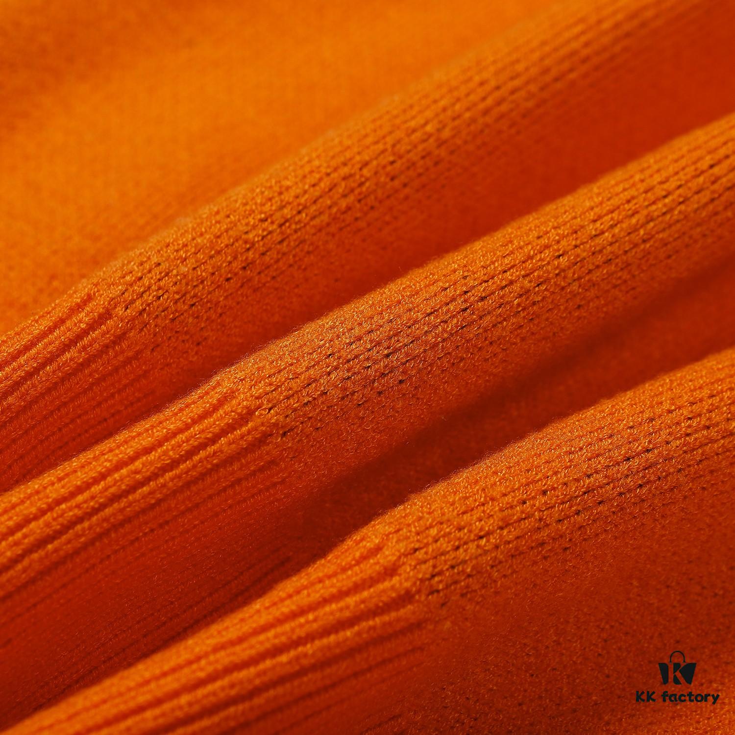 LF20 Lanvin Oversized Round Neck Sweater, Unisex Couple's Style, Trendy Pullover for Men and Women, Orange and Black, Size S to XL