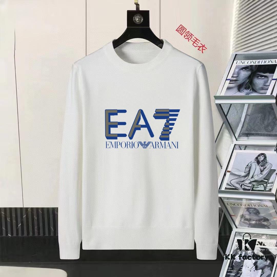 ARMANI Men's Autumn-Winter Classic Round-Neck Wool Pullover Sweater, 2025 New Arrival, Premium Wool Blend, Slim Fit, Timeless Design with Contrasting Logo