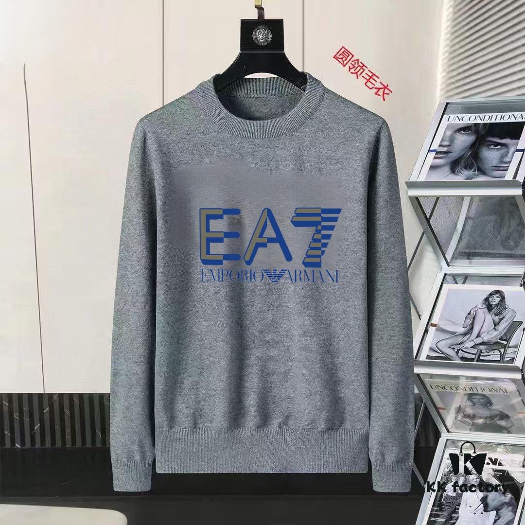 ARMANI Men's Autumn-Winter Classic Round-Neck Wool Pullover Sweater, 2025 New Arrival, Premium Wool Blend, Slim Fit, Timeless Design with Contrasting Logo