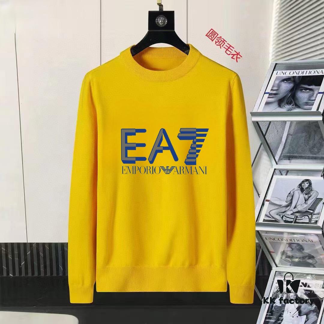 ARMANI Men's Autumn-Winter Classic Round-Neck Wool Pullover Sweater, 2025 New Arrival, Premium Wool Blend, Slim Fit, Timeless Design with Contrasting Logo