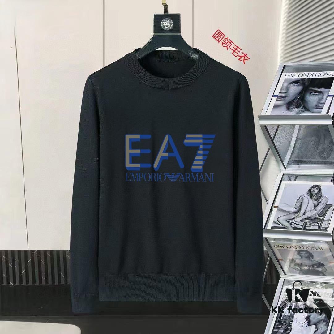 ARMANI Men's Autumn-Winter Classic Round-Neck Wool Pullover Sweater, 2025 New Arrival, Premium Wool Blend, Slim Fit, Timeless Design with Contrasting Logo