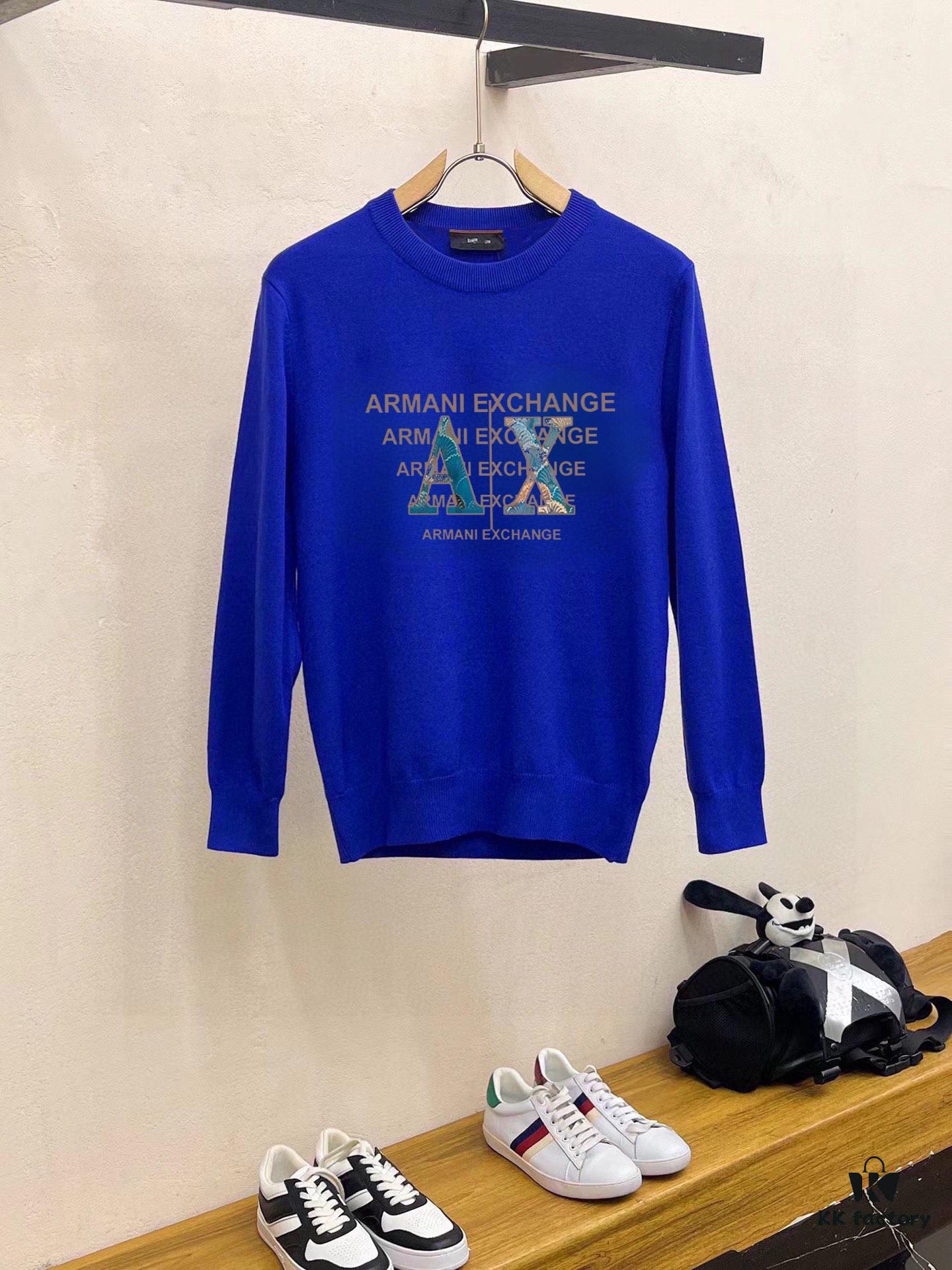 ARMANI Men's Autumn-Winter Classic Round-Neck Wool Pullover Sweater, 2025 New Arrival, Slim-Fit Premium Wool Blend Knitwear with Contrasting Logo, Timeless and Versatile Design