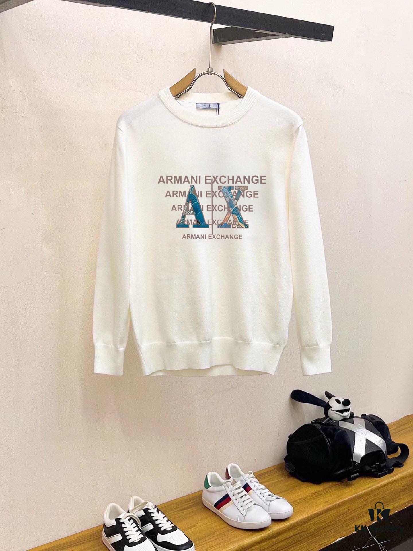 ARMANI Men's Autumn-Winter Classic Round-Neck Wool Pullover Sweater, 2025 New Arrival, Slim-Fit Premium Wool Blend Knitwear with Contrasting Logo, Timeless and Versatile Design