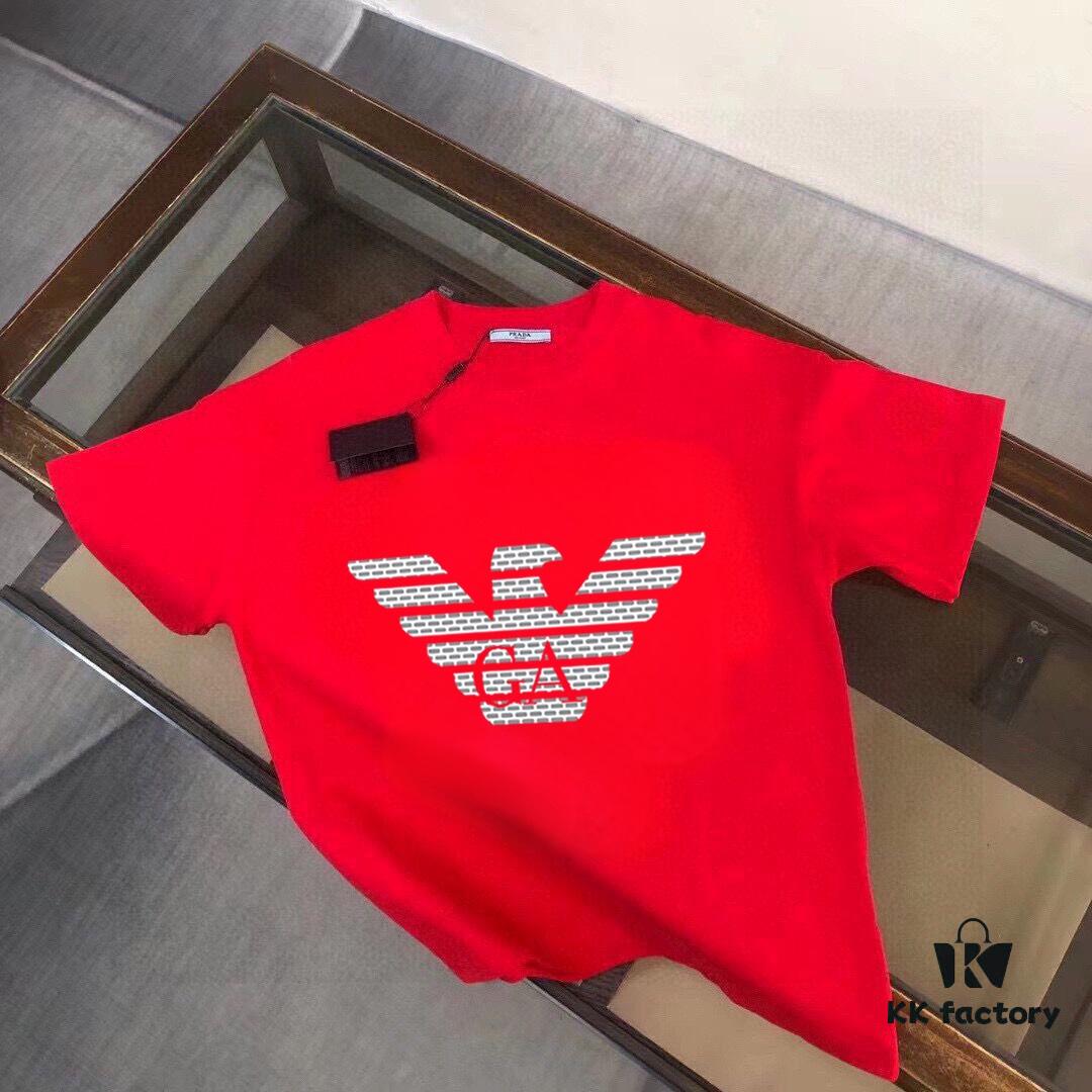 ARMANI Men's Casual Short-Sleeve T-Shirt, Spring/Summer 2025 New Arrival, Premium Logo Design, Imported Silk-Cotton Fabric, Stylish and Versatile for Big and Tall