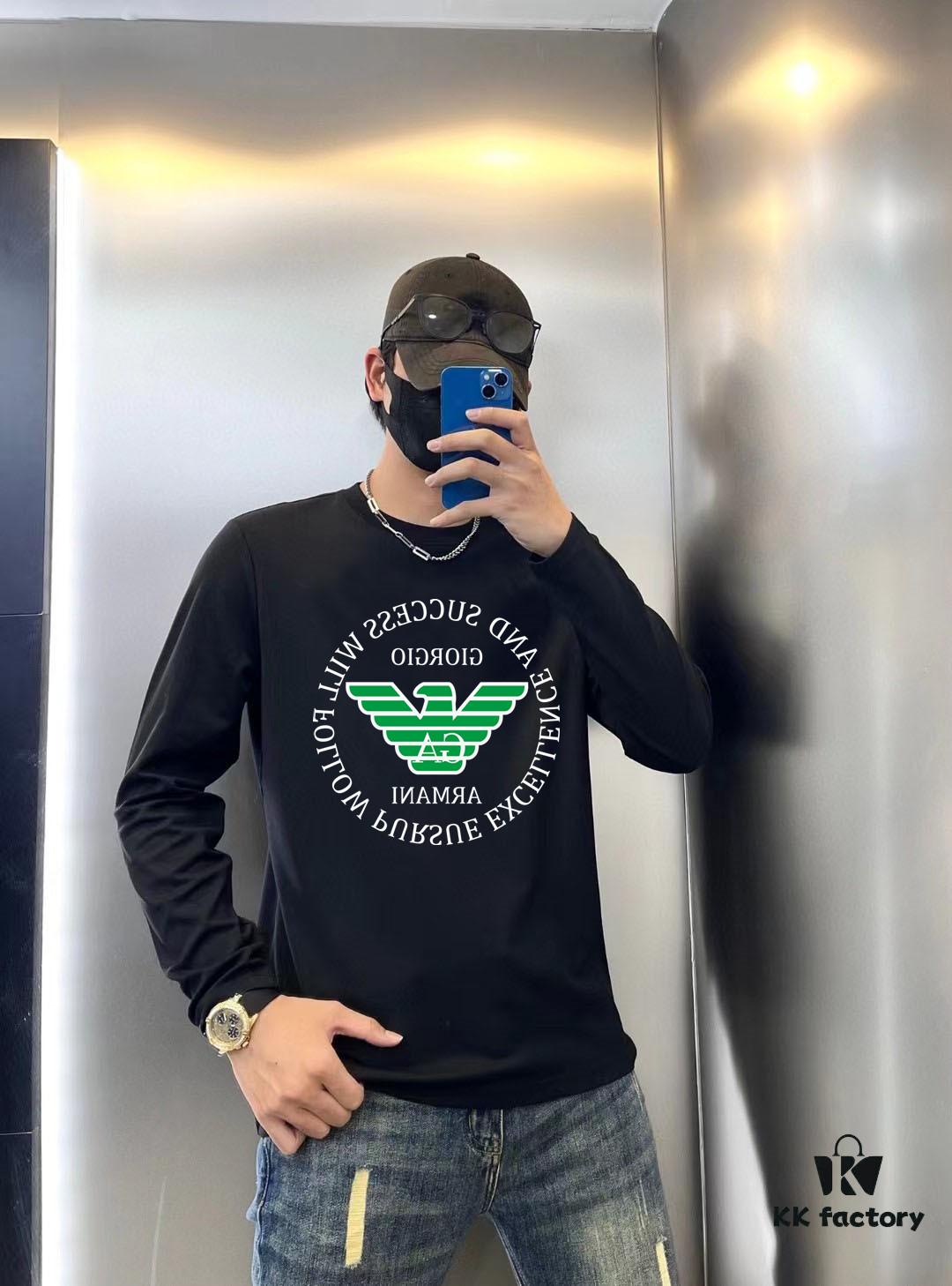 Armani 2024 Spring Collection Premium Original Quality Fashion 230g Casual Long-Sleeve Base Layer T-Shirt