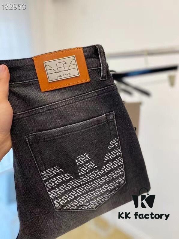 Armani, 2024 New Arrival, Same as Counter, Original Order High-Quality Washed Casual Jeans, Imported Premium Stretch Denim Fabric, Comfortable and Elastic, Authentic Hardware Logo Trims, Excellent Fit and Extremely High End, Counter Quality, Stylish and Well-Structured When Worn