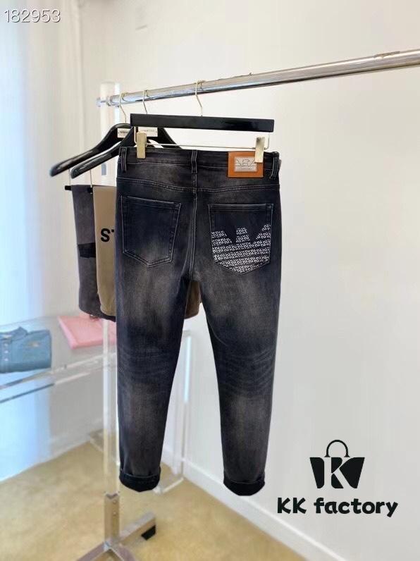 Armani, 2024 New Arrival, Same as Counter, Original Order High-Quality Washed Casual Jeans, Imported Premium Stretch Denim Fabric, Comfortable and Elastic, Authentic Hardware Logo Trims, Excellent Fit and Extremely High End, Counter Quality, Stylish and Well-Structured When Worn