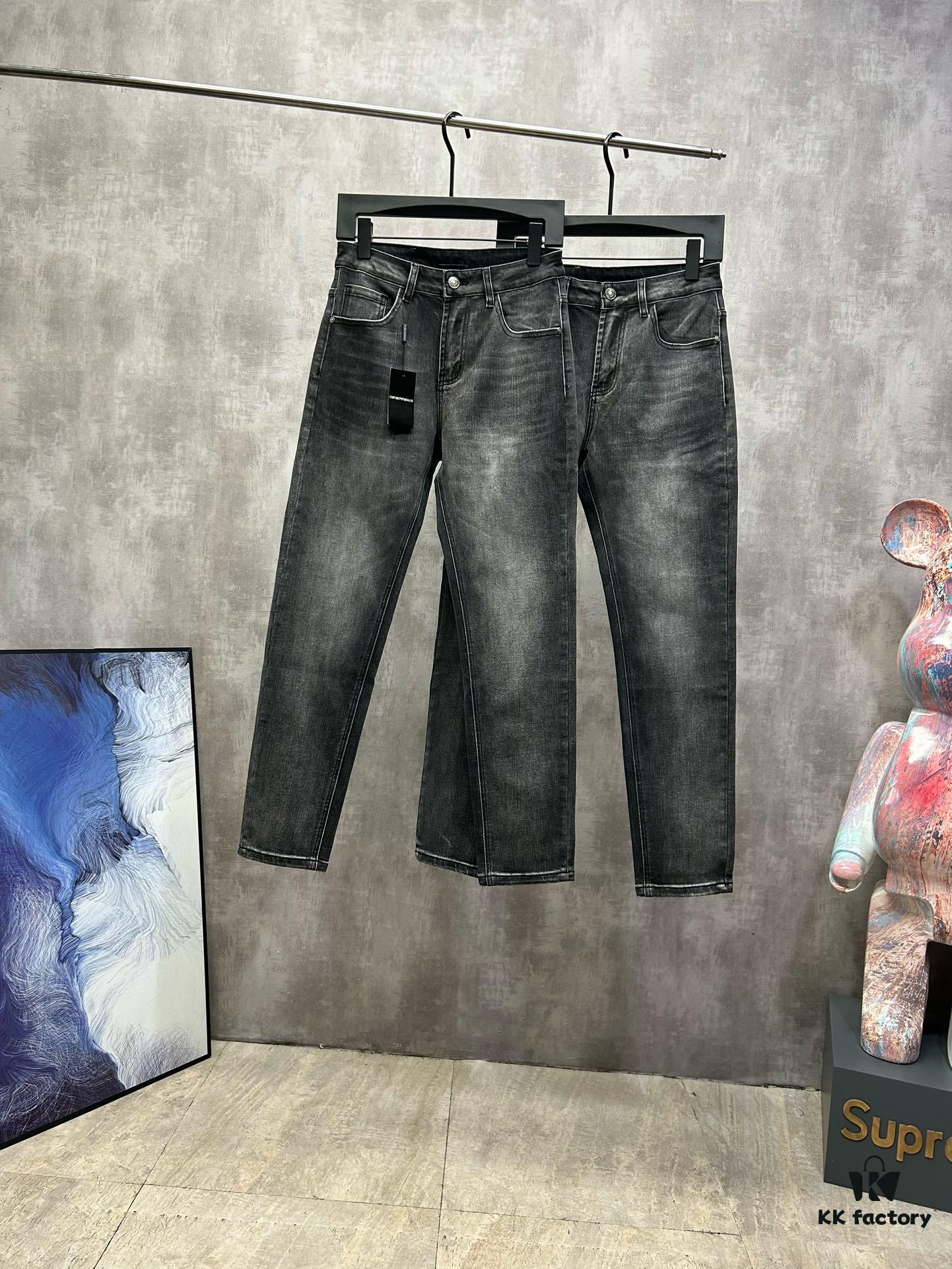 Armani 2024 New Luxury High-End Casual Business Denim Jeans Solid Color Slim Fit Jeans