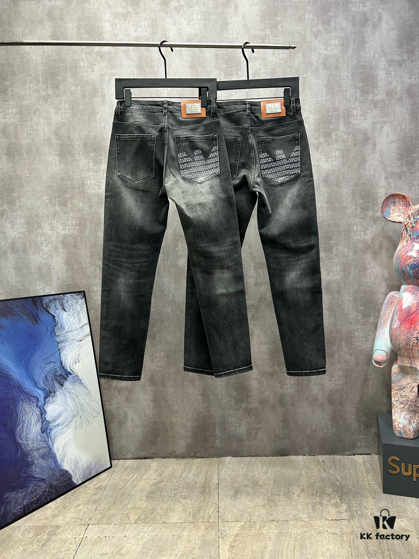 Armani 2024 New Luxury High-End Casual Business Denim Jeans Solid Color Slim Fit Jeans