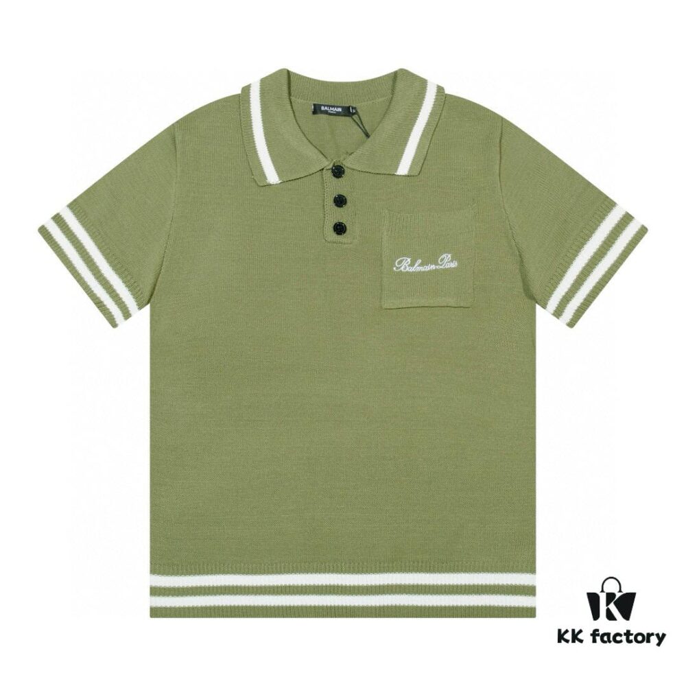 Balmain BALMAIN 2024 New Arrival Polo Short-Sleeve Sweater with Embroidered Logo on Chest Pocket