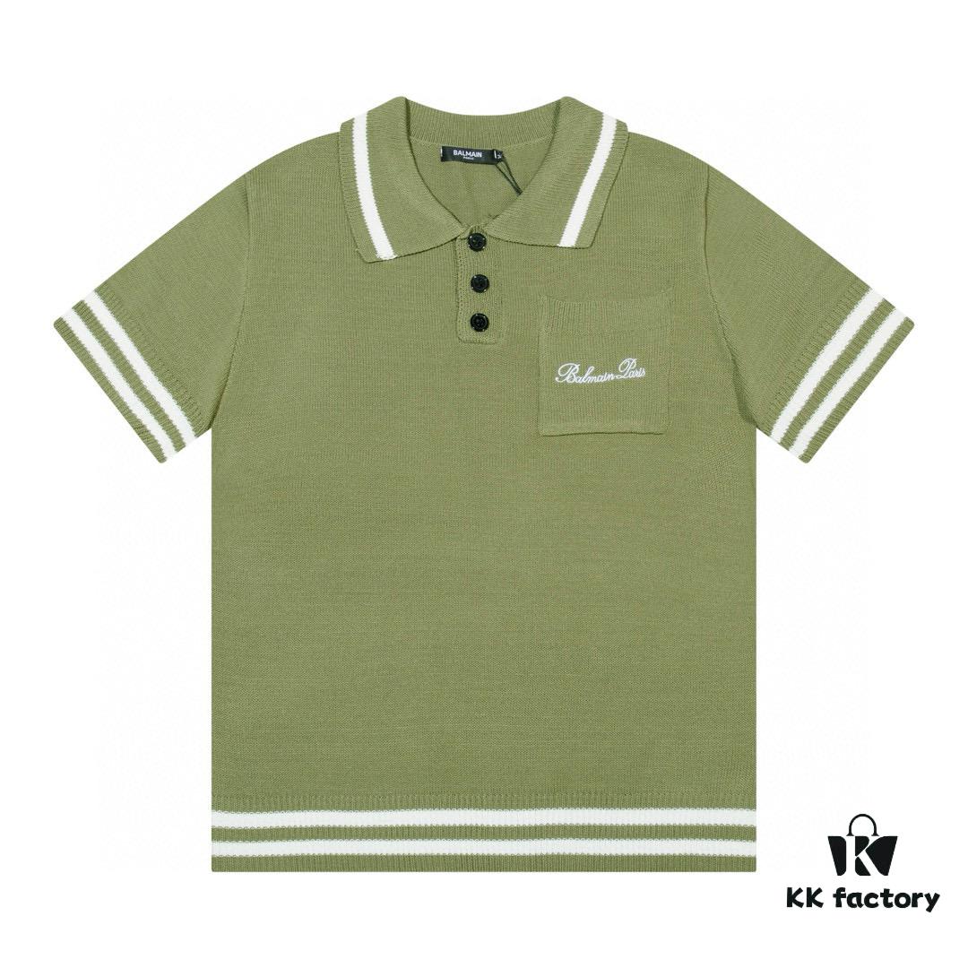 Balmain BALMAIN 2024 New Arrival Polo Short-Sleeve Sweater with Embroidered Logo on Chest Pocket