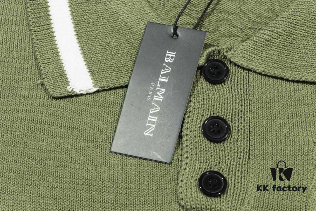 Balmain BALMAIN 2024 New Arrival Polo Short-Sleeve Sweater with Embroidered Logo on Chest Pocket