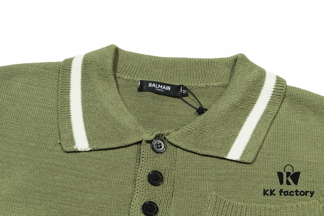 Balmain BALMAIN 2024 New Arrival Polo Short-Sleeve Sweater with Embroidered Logo on Chest Pocket